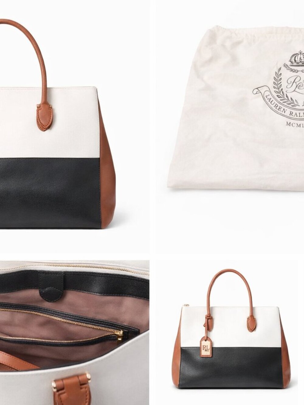 Lauren Ralph Lauren Color‑Block Leather Satchel Tote